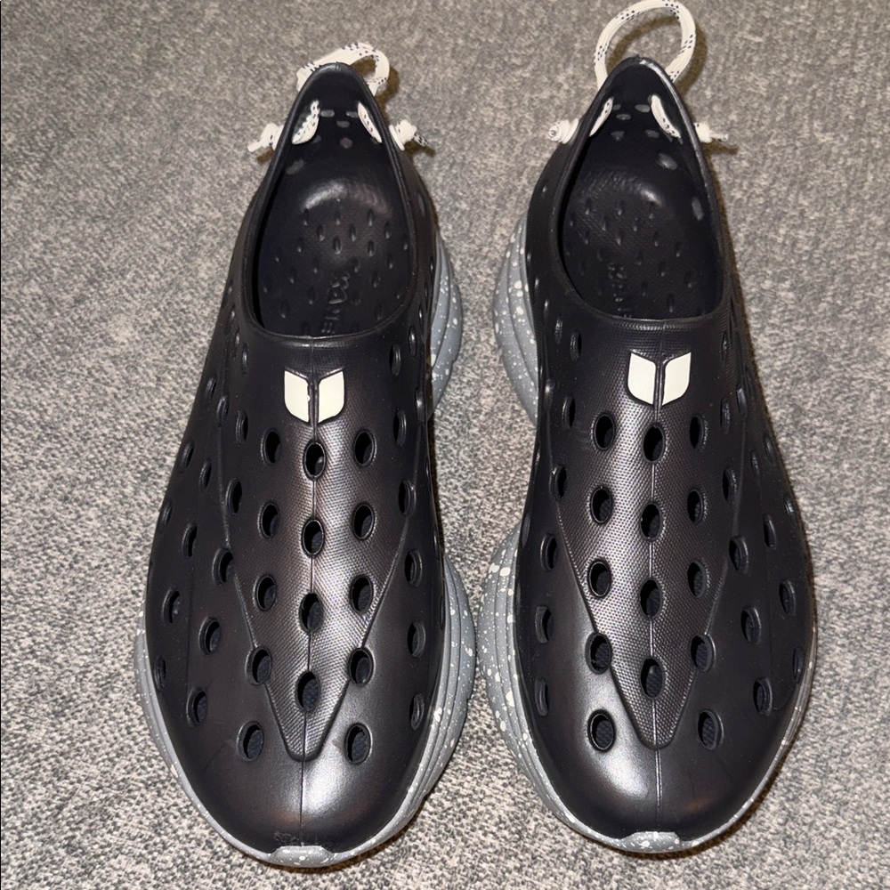Men's Black Slip-On Ventilated Sandals with Gray Sole
